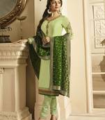 Green Embroidered Satin Semi Stitched Salwar With Dupatta