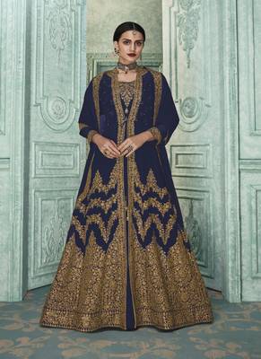Royal-Blue Embroidered Georgette Salwar 1