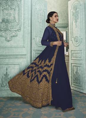 Royal-Blue Embroidered Georgette Salwar 2