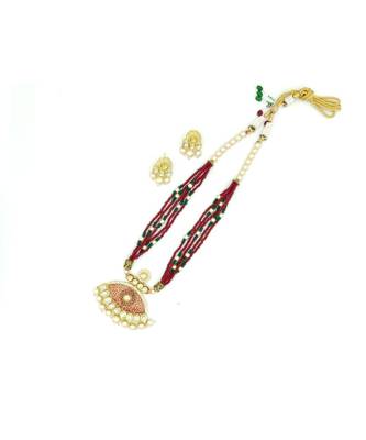 Red Meenakari Work Pendant And  Beaded Necklace Sets 1