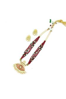 Red Meenakari Work Pendant And  Beaded Necklace Sets
