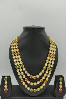 Multicolor 3 Layer Designer Kundan Necklace Sets