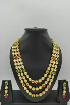 Multicolor 3 Layer Designer Kundan Necklace Sets