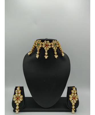 Red And Green Kundan Designer Choker  Necklace Sets 1