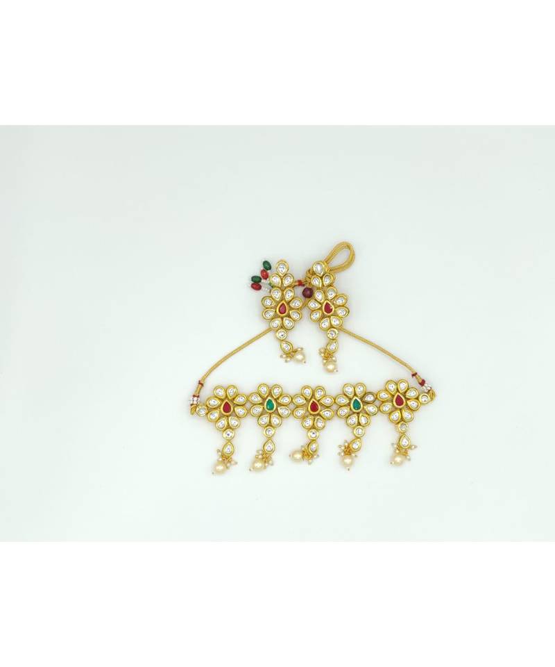 Red And Green Kundan Designer Choker  Necklace Sets