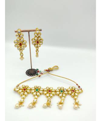 Red And Green Kundan Designer Choker  Necklace Sets 3
