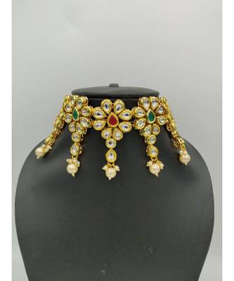 Red And Green Kundan Designer Choker  Necklace Sets 4