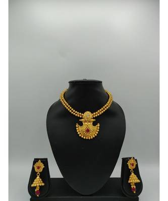 Gold Plated Ruby Studded Necklace Sets 1