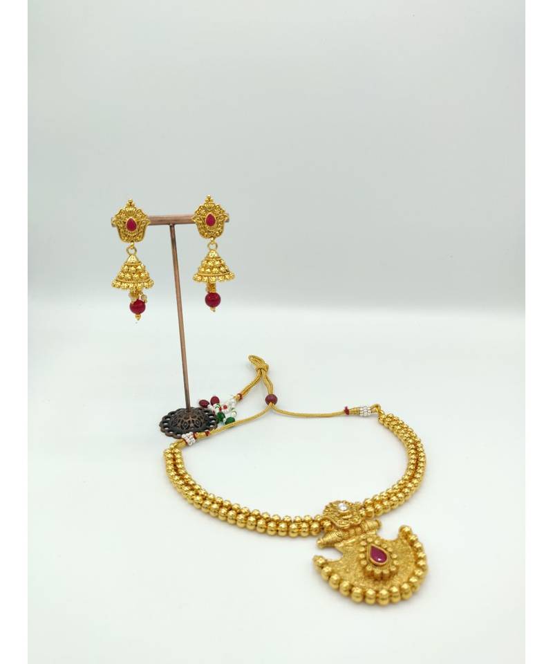 Gold Plated Ruby Studded Necklace Sets