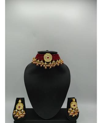 Red Beaded Designer Choker Necklace Sets 1