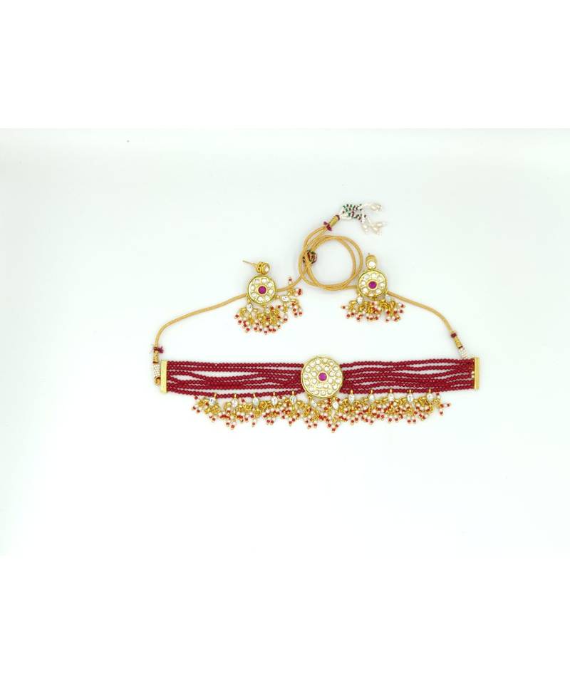 Red Beaded Designer Choker Necklace Sets