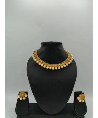 Gold Plated White Beaded Necklace Sets 2