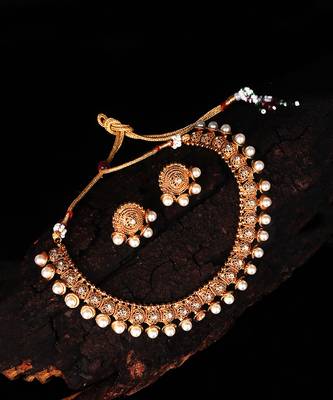 Gold Plated White Beaded Necklace Sets 1