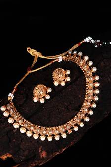 Gold Plated White Beaded Necklace Sets
