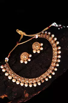 Gold Plated White Beaded Necklace Sets