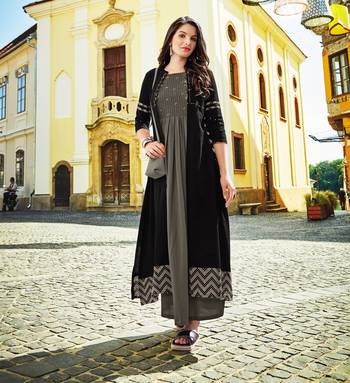 Grey Printed Rayon Ethnic-Kurtis 1