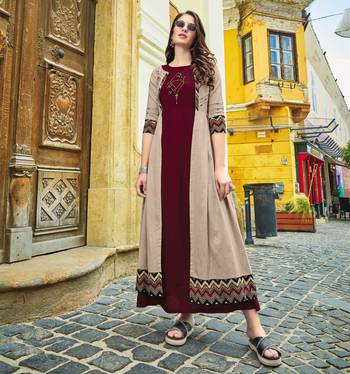 Maroon Printed Rayon Ethnic-Kurtis 1