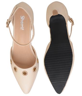 cream SHOES KITTEN HEELS SANDALS 4