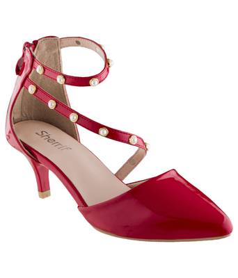 red SHOES KITTEN HEELS SANDALS 1