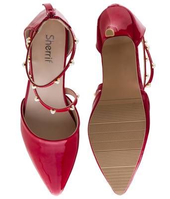 red SHOES KITTEN HEELS SANDALS 4