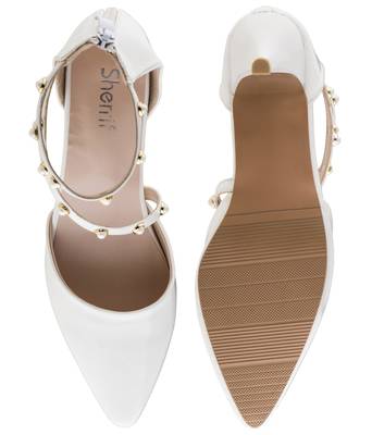 white SHOES KITTEN HEELS SANDALS 4
