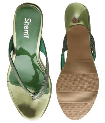 green SHOES KITTEN HEELS MULES 4