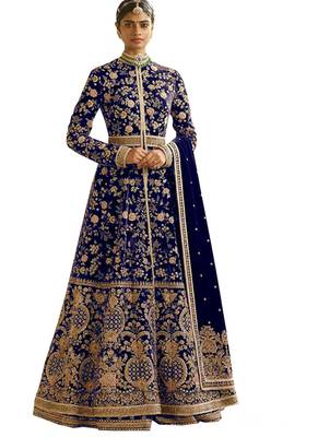 Blue embroidered velvet salwar 1