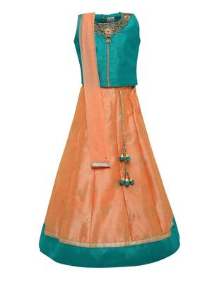 Girl'S   Rama Slik Lehenga Choli And Dupatta Set 1