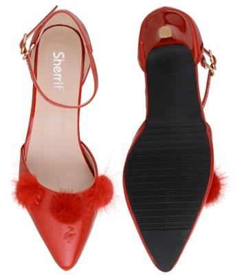 red SHOES KITTEN HEELS SANDALS 4