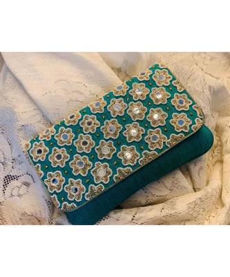 Green Brocade Designer Mirror Clutch 1