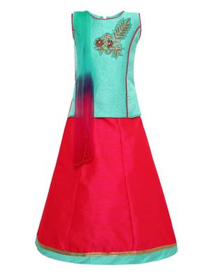 Girl'S   Pink Slik Lehenga Choli And Dupatta Set 1