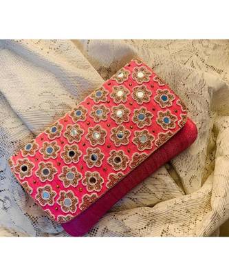 Pink Brocade Designer Mirror Clutch 1