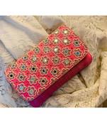 Pink Brocade Designer Mirror Clutch