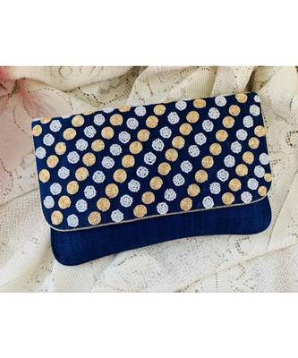 Blue Brocade Designer Everyday Clutch 1