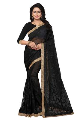 Black Embroidered Net Saree With Blouse 1