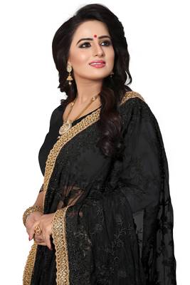 Black Embroidered Net Saree With Blouse 2
