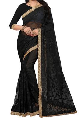 Black Embroidered Net Saree With Blouse 3