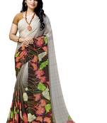 Brown printed georgette saree with blouse
