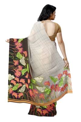 Brown printed georgette saree with blouse 2