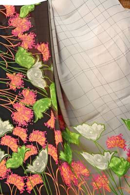 Brown printed georgette saree with blouse 3