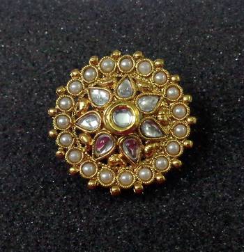 Lalso Royal White Kundan Pearls Adjustable Free Size Gold Plated Finger Ring  1
