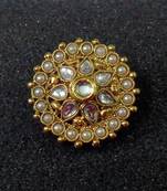 Lalso Royal White Kundan Pearls Adjustable Free Size Gold Plated Finger Ring 