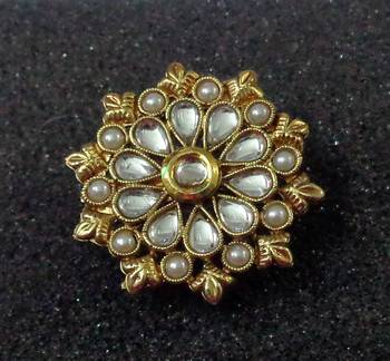 Lalso Royal White Kundan Pearls Adjustable Free Size Gold Plated Finger Ring 1