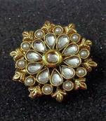 Lalso Royal White Kundan Pearls Adjustable Free Size Gold Plated Finger Ring