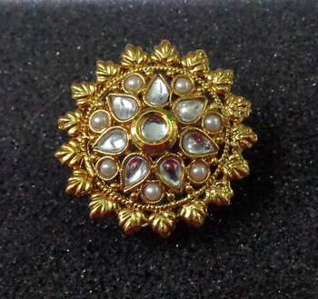 Lalso Royal White Kundan Pearls Adjustable Free Size Gold Plated Finger Ring - LKFR06_WT 1
