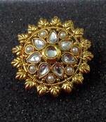 Lalso Royal White Kundan Pearls Adjustable Free Size Gold Plated Finger Ring - LKFR06_WT