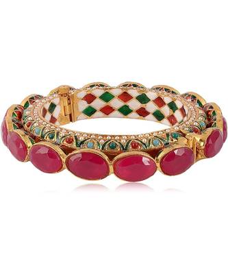 Gold Plated Pearl Kada Jadau Meenakari Antique Rajwada Royal Rajasthani Bangle for Women 1