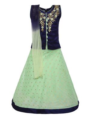 Girl'S   Turquoise Slik Lehenga Choli And Dupatta Set 1