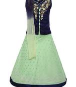 Girl'S   Turquoise Slik Lehenga Choli And Dupatta Set