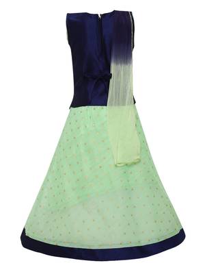 Girl'S   Turquoise Slik Lehenga Choli And Dupatta Set 2